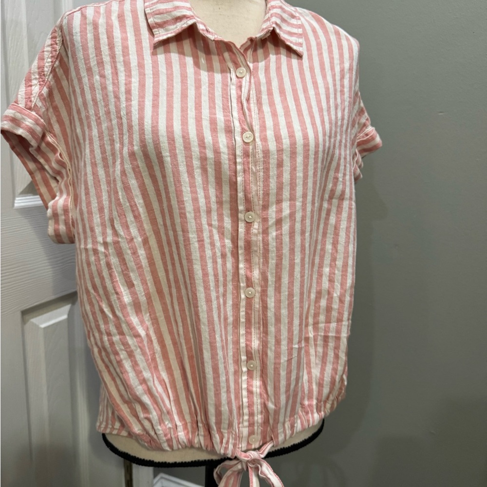 Sanctuary Coral and White Striped Button-Down Shirt